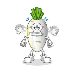 white radish very angry mascot. cartoon vector