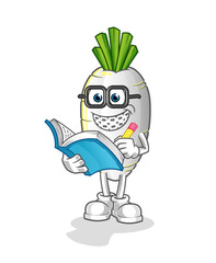 Obraz premium white radish geek cartoon. cartoon mascot vector