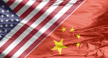 American and Chinese flag. USA and China flag.