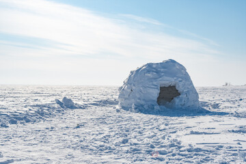 Winter dwelling of Eskimos. Igloo. Eskimos village.