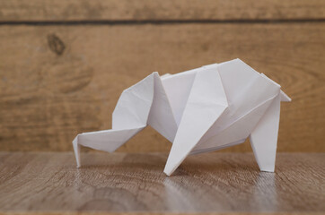 A folded white elephant paper