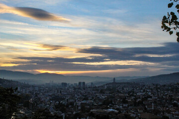 Fototapeta premium City of Sarajevo. Sarajevo after sunset. Panorama of the city of Sarajevo after sunset.