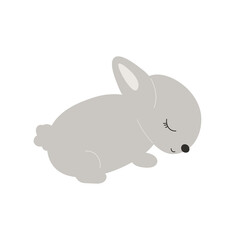 Grey Baby Bunny. Little Rabbit. Cute Easter Animal. Hares Vector Kids Illustration isolated on background. Design for card, print, book, kids story