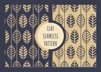 Leaf geometric vector seamless pattern. Golden and blue leaves print for paper or textile.