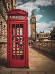 Street photo of phone booth with Big Ben in the background in London
