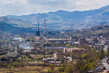 Panoramic view of the outskirts of Vanadzor, Armenia