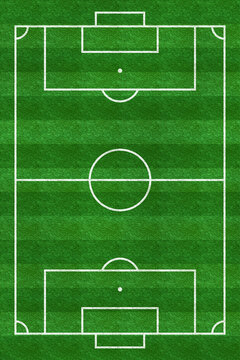Soccer Field. Football Stadium. Vertical Background Of Green Grass Painted With Line. Sport Play. Overhead View. Pitch Green. Ground Pattern Texture. Playground Top Plan. Fotball Court. Vector