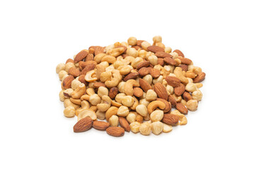 Mix of nuts isolated on white background. Top view.