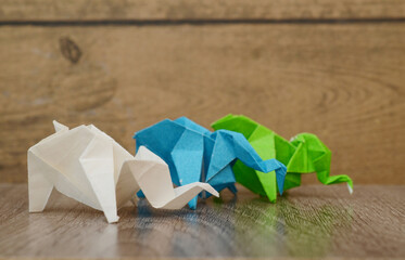 Origami elephants folded