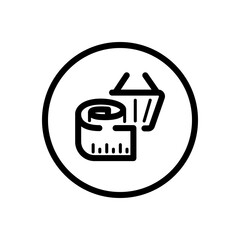 Measuring meter and shopping basket. Product dimensions. Commerce outline icon in a circle. Vector illustration