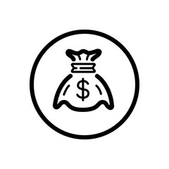 Money bag. Sack with dollar symbol. Commerce outline icon in a circle. Vector illustration