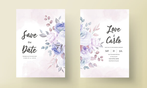 Beautiful Wedding Invitation Card With Purple Flowers