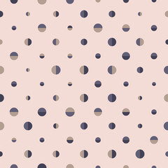 Monochrome seamless geometric vector pattern with polka dots on light pink background. Modern stylish texture for wallpaper, interior and fashion fabrics.