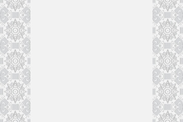 Geometric convex volumetric 3D pattern with a relief ornament from ethnic elements and original figures in the style of the peoples of India on a white background with vertical inserts.