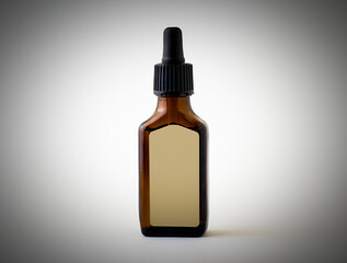 A brown glass container with a dispenser on a white background.