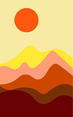 Background from spots of abstract shapes. Background in the form of a landscape of yellow tones with the sun, in the form of a desert.