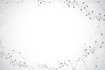 Geometric graphic background molecule and communication. Big data complex with compounds. Lines plexus, minimal array. Digital data visualization. Scientific cybernetic illustration.