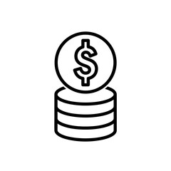 Stack of coins with dollar sign flat icon. Pictogram for web. Line stroke. Isolated on white background. Vector eps10