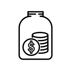 Piiggy bank flat icon with dollar sign. Pictogram for web. Line stroke. Isolated on white background. Vector eps10