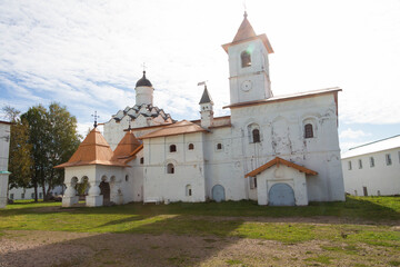 Fototapeta na wymiar beautiful white monastery with green roof