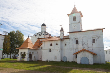 Fototapeta na wymiar beautiful white monastery with green roof