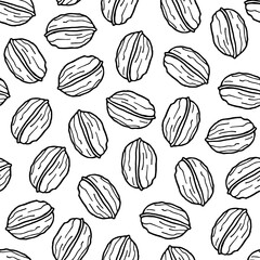 Walnut seamless pattern. Hand drawn vector nut backdrop. For wallpapers, wrapping papers, restaurant menu, web page background, textile. Hand drawn style. Organic food seamless pattern