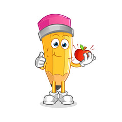 pencil eating an apple illustration. character vector