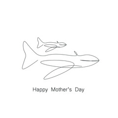 Happy mothers day card with family whale, vector illustration