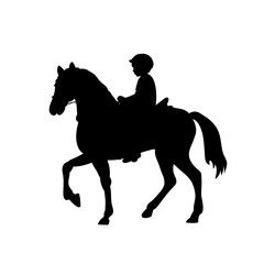 Silhouette boy rider horseback equitation.