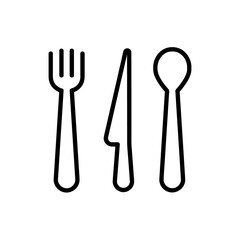 Fork spoon and knife flat icon. Pictogram for web. Line stroke. Isolated on white background. Vector eps10. Cutlery and utensils