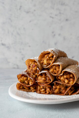 Pancakes with apples and cinnamon.