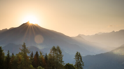 Amazing alpine landscape panorama in the Vaud Alps near Leysin, beautiful sunrise at the Pic Chaussy. Romandy, Switzerland © Steven