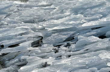 Drifting ice at the coast in the winter, melting ice  © trinetuzun