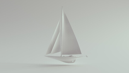 White Yacht Luxury Sailboat Medium Sized 3d illustration render