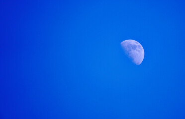 Zunehmender Mond, am Nachmittag. Blauer Himmel.