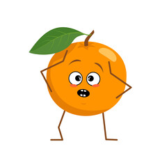 Cute orange character with emotions in a panic grabs his head