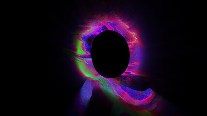 Q | Neon Glow | 3D Render Illustration + Glitch & Matrix-Effekt