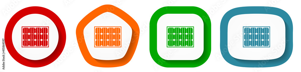 Aufkleber solar panel vector icon set, flat design buttons on white background