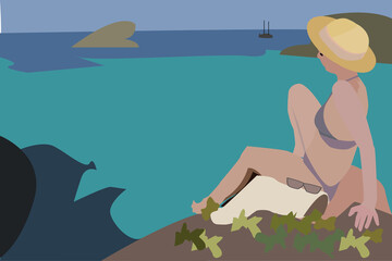 girl on the beach,water,bikini,summer,vacation,
illustration,