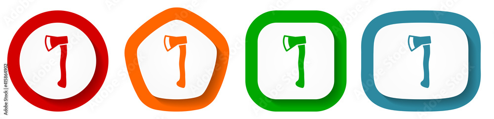 Aufkleber Axe vector icon set, flat design buttons on white background