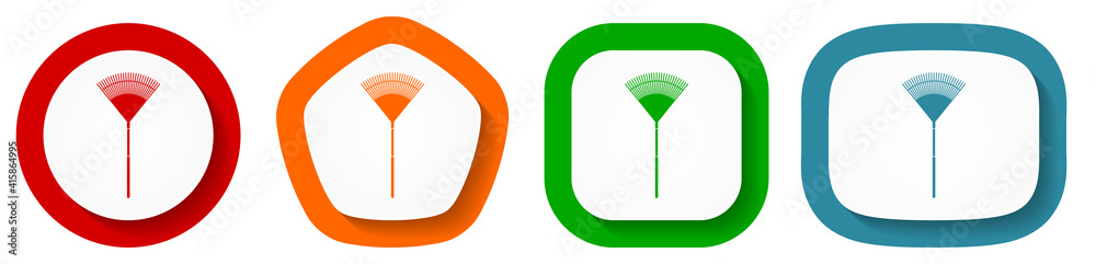 Aufkleber Rake, gradening too vector icon set, flat design buttons on white background