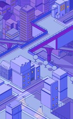 Naklejka premium Illustration of city isometric background violet background cute drawing