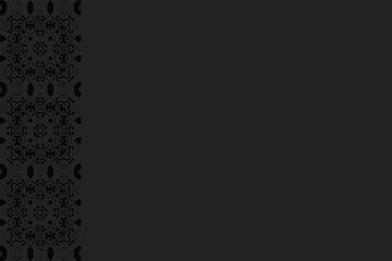 Black background for design and decor. Vertical insert. Geometric convex volumetric 3D pattern with artistic relief ornament from ethnic unique elements.
