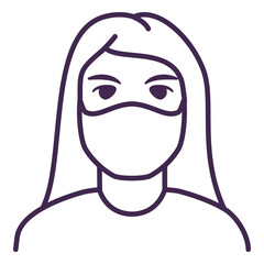 Woman in face mask to prevent disease COVID-19.Girl avatar.People  wearing protective surgical mask.Outline vector flat .Coronavirus protection female icon.
