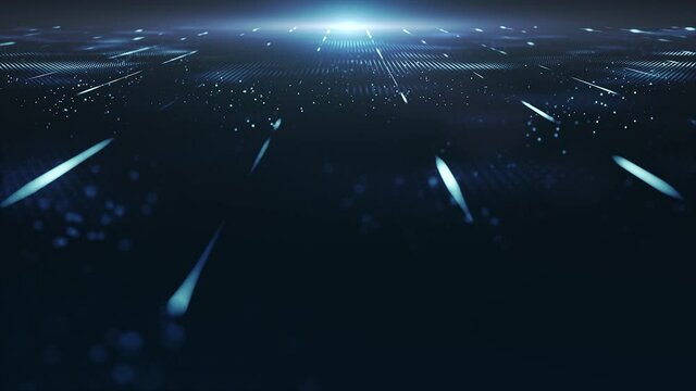 Abstract High Technology Big Data Fx With Lens Background Loop/ 4k animation of an abstract fractal background with big data lines and dots and lens flare smoothly flickering and seamless looping