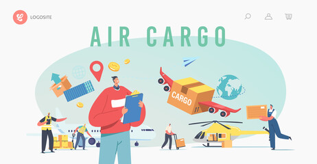 Air Cargo Transportation, Aircraft Logistics Landing Page Template. Delivering Goods by Airplane, Helicopter