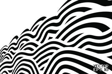 Abstract Black and White Pattern with Waves. Striped Linear Texture. Vector. 3D Illustration