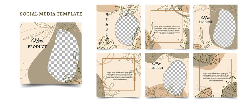 Square patterns in olive and beige colors. Fully editable Vector cards for social media networks, blog, advertising promotion. Place for text and photo