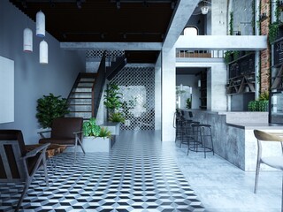 3d render of restaurant cafe interior