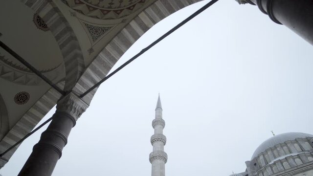 Tilt down shot of  Suleiman Mosque courtyard and rooftop  (Suleymaniye Camii) in Istanbul, Turkey